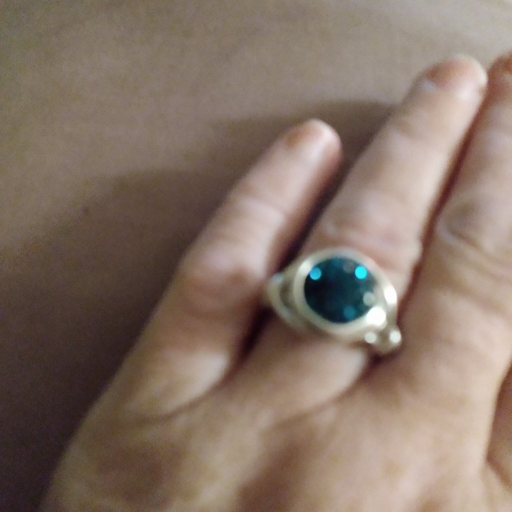 Silver Custom Made knot ring with Blue rock stone Size 7